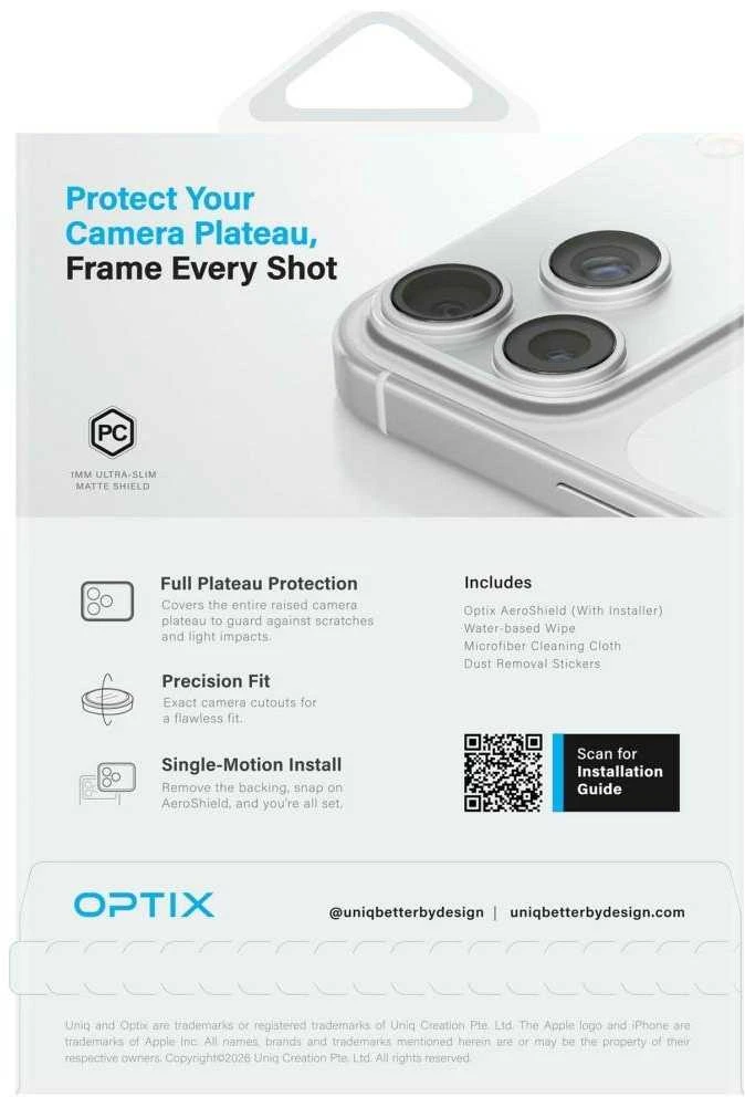 „Uniq Optix Aeroshield“ kameros modulio apsauga, skirta „iPhone 17 Pro Max“