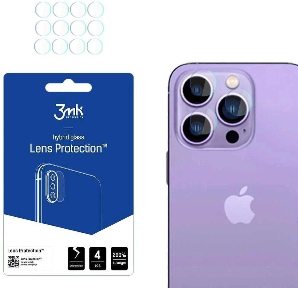 Apsauginis stiklo kamerai Apple iPhone 14 Pro Max / 14 Pro 7H, skirtas 3mk serijos objektyvo apsaugai