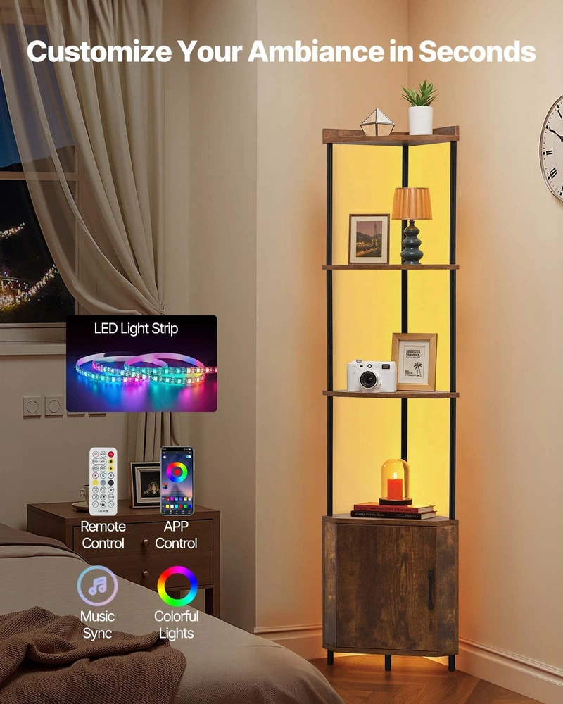 VEVOR 5 pakopų kampinė lentyna su LED šviesa