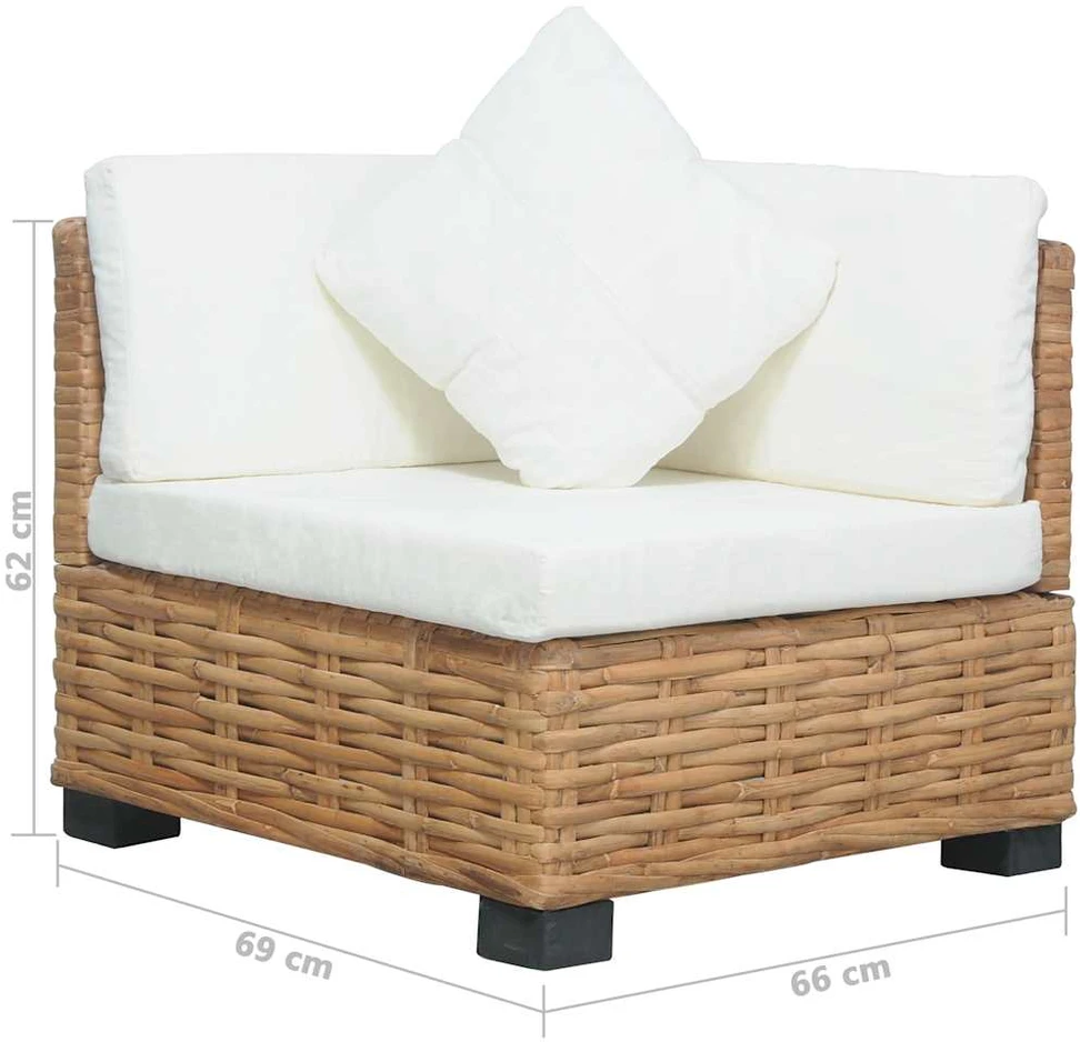 Kampinė sofa su pagalvėlėmis, natūralus ratanas
