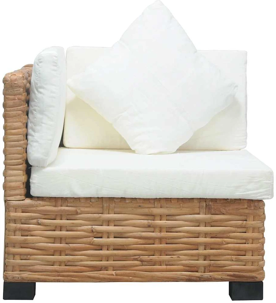 Kampinė sofa su pagalvėlėmis, natūralus ratanas