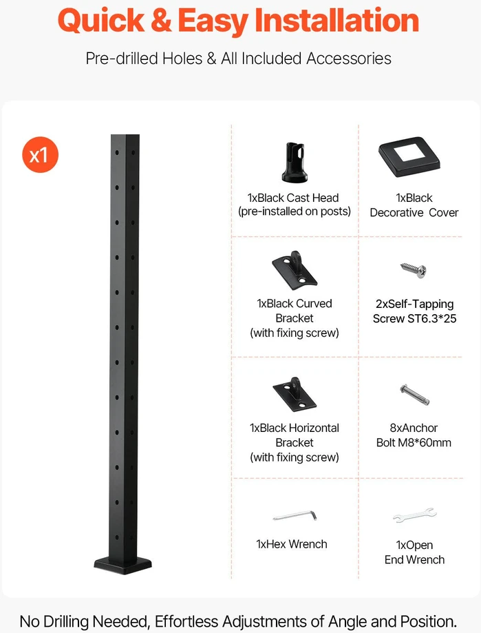 VEVOR VEVRO kabelinė turėklų kolona su L formos angomis