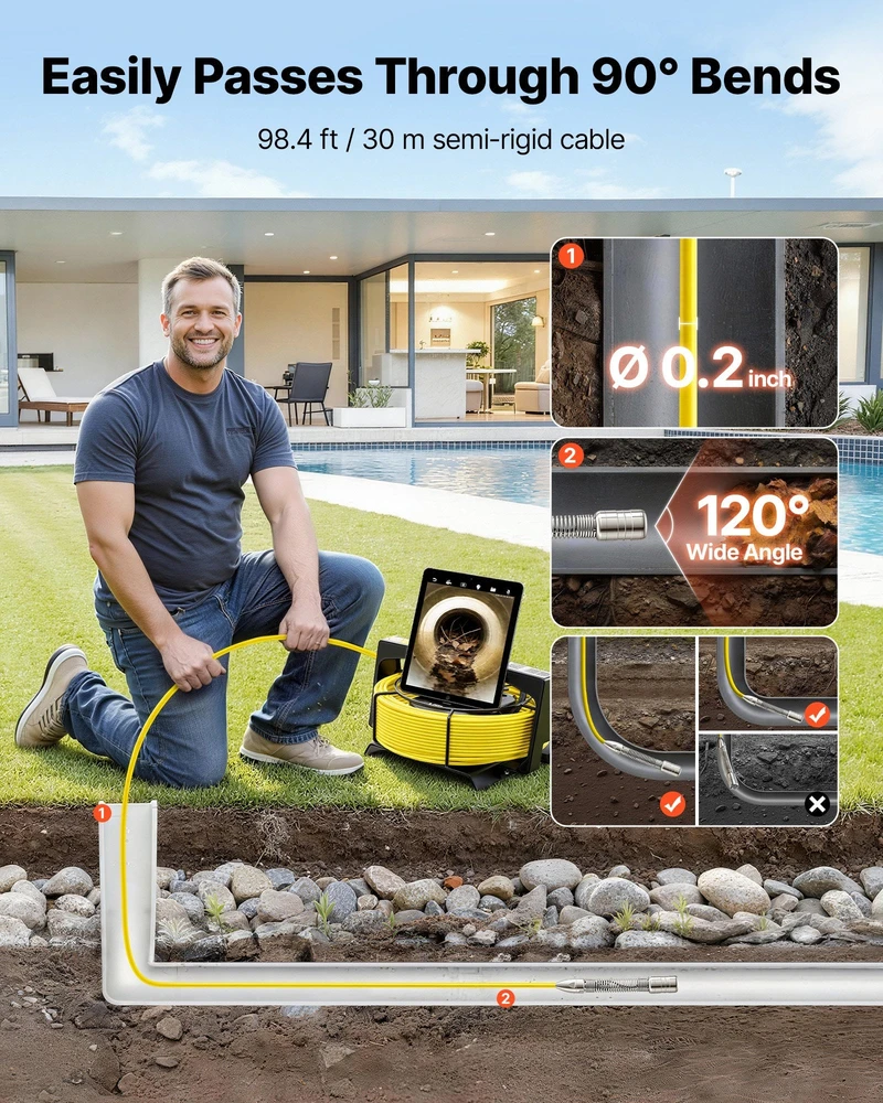 VEVOR Nuotekų kamera su WiFi, 30m kanalizacijos vamzdynui