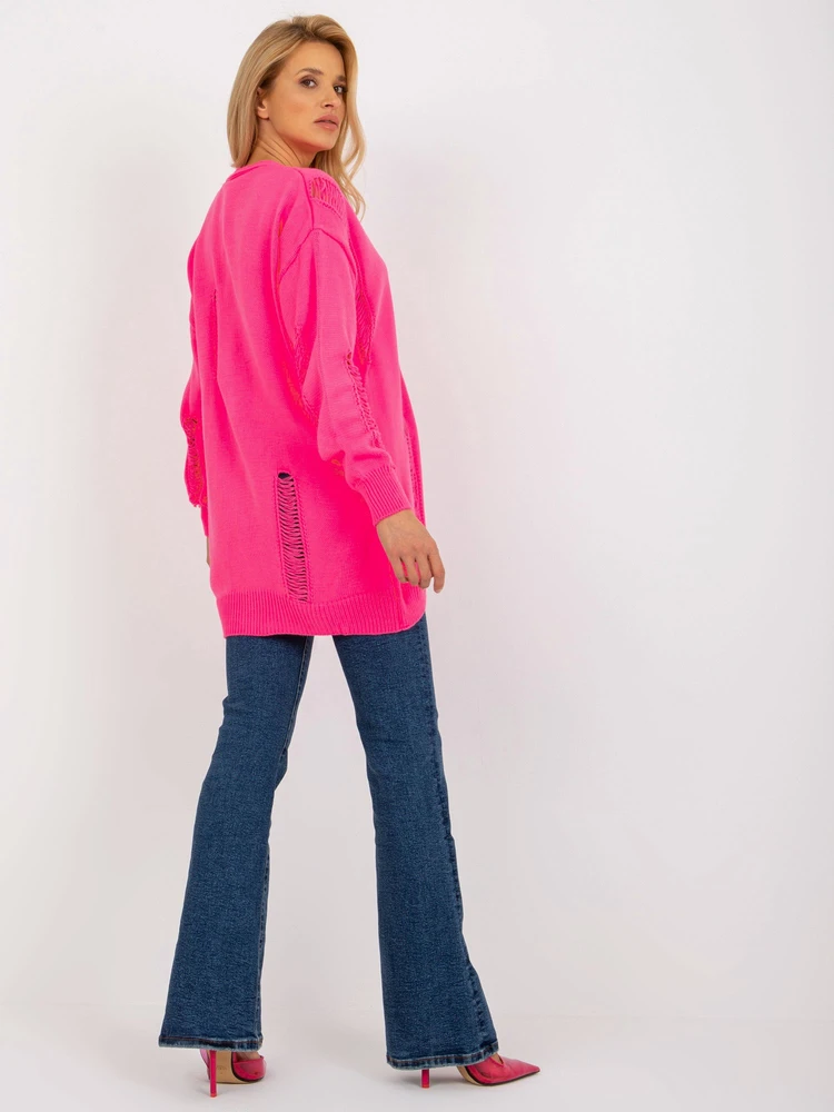 Kardiganas moterims -LC-SW-8042.69-fluo rožinė
