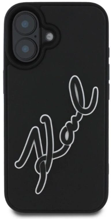 Karl Lagerfeld KLHCP16S3DRKSDLK iPhone 16 6.1″ juodos spalvos kietas dėklas 3D Rubber Signature