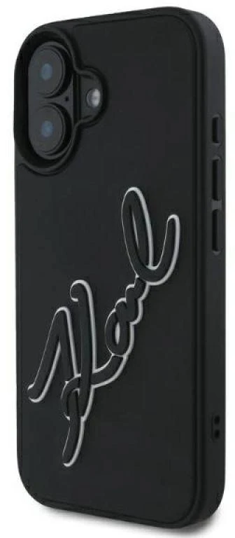 Karl Lagerfeld KLHCP16S3DRKSDLK iPhone 16 6.1″ juodos spalvos kietas dėklas 3D Rubber Signature