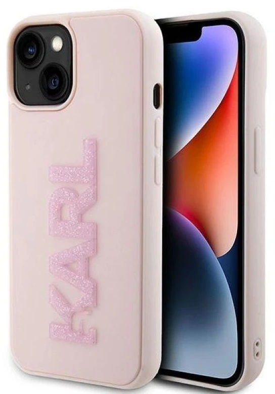 Karl Lagerfeld dėklas, skirtas iPhone 15 Plus 6,7 KLHCP15M3DMBKCP rožinės spalvos HC 3D Logo Glitter