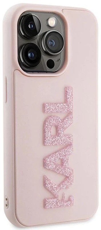 Apple iPhone 15 Pro Karl Lagerfeld dėklas 3D Rubber Glitter Logo (KLHCP15L3DMBKCP) rožinės spalvos