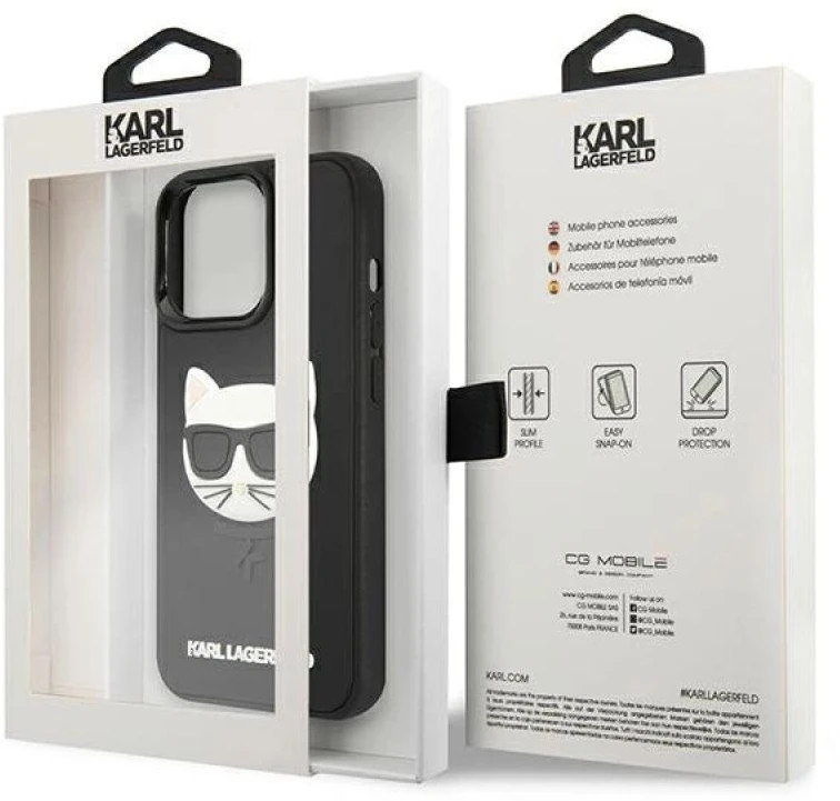Karl Lagerfeld KLHCP13LCH3DBK 13 Pro /13 6,1″ juodos spalvos kietas dėklas 3D Rubber Choupette