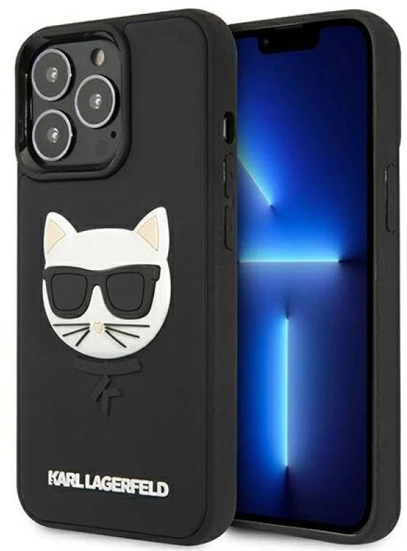 Karl Lagerfeld KLHCP13LCH3DBK 13 Pro /13 6,1″ juodos spalvos kietas dėklas 3D Rubber Choupette