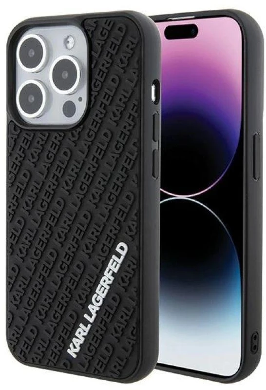 Karl Lagerfeld KLHCP15L3DMKRLK Apple iPhone 15 Pro 6.1″ juodos spalvos kietas dėklas 3D Rubber Multi Logo