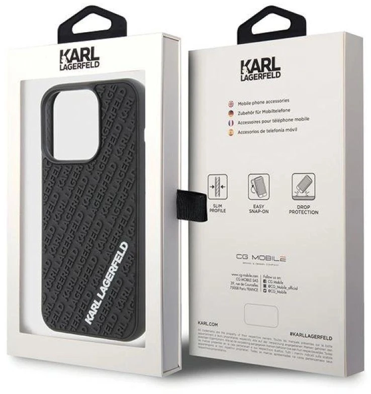 Karl Lagerfeld KLHCP15L3DMKRLK Apple iPhone 15 Pro 6.1″ juodos spalvos kietas dėklas 3D Rubber Multi Logo