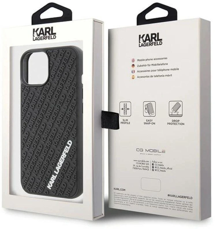 Karl Lagerfeld KLHCP15S3DMKRLK Apple iPhone 15/ 14 / 13 6.1″ juodos spalvos kietas dėklas 3D Rubber Multi Logo