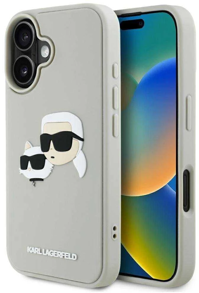 Dėklas Karl Lagerfeld HC 3D Rubber Double Heads Apple iPhone 16 smėlio spalva