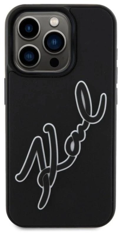 Karl Lagerfeld KLHCP15L3DRKSDLK Apple iPhone 15 Pro 6.1″ juodos spalvos kietas dėklas 3D Rubber Signature
