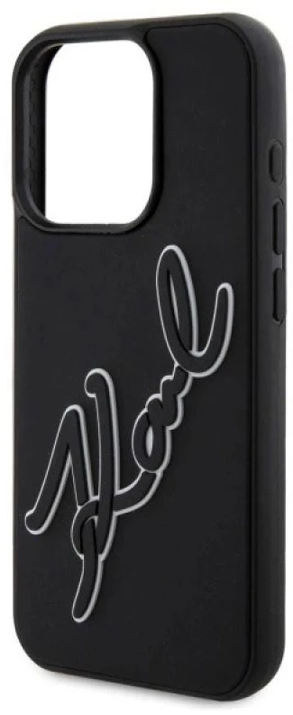 Karl Lagerfeld KLHCP15X3DRKSDLK Apple iPhone 15 Pro Max 6.7″ juodos spalvos kietas dėklas 3D Rubber Signature