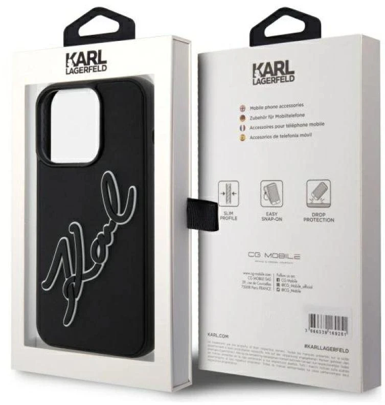 Karl Lagerfeld KLHCP15L3DRKSDLK Apple iPhone 15 Pro 6.1″ juodos spalvos kietas dėklas 3D Rubber Signature