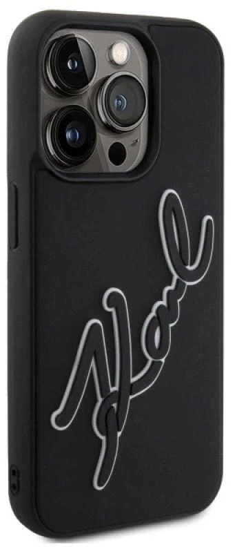 Karl Lagerfeld KLHCP15L3DRKSDLK Apple iPhone 15 Pro 6.1″ juodos spalvos kietas dėklas 3D Rubber Signature