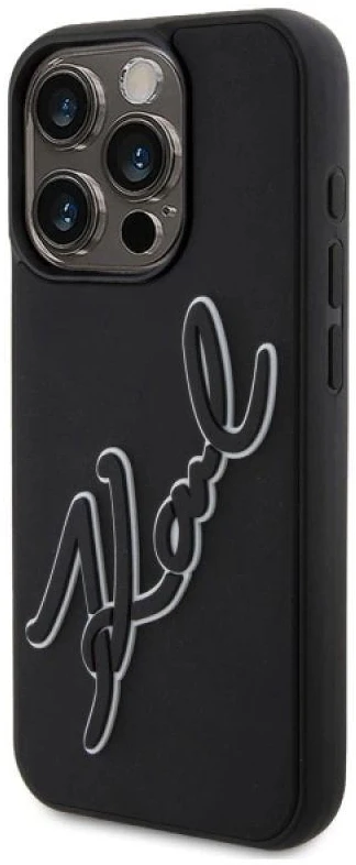 Karl Lagerfeld KLHCP15L3DRKSDLK Apple iPhone 15 Pro 6.1″ juodos spalvos kietas dėklas 3D Rubber Signature