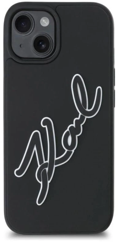 Karl Lagerfeld KLHCP15S3DRKSDLK Apple iPhone 15 6.1″ juodos spalvos kietas dėklas 3D Rubber Signature