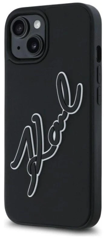 Karl Lagerfeld KLHCP15S3DRKSDLK Apple iPhone 15 6.1″ juodos spalvos kietas dėklas 3D Rubber Signature