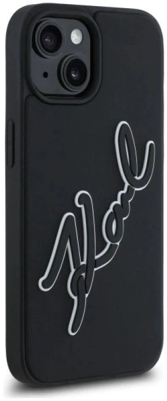 Karl Lagerfeld KLHCP15S3DRKSDLK Apple iPhone 15 6.1″ juodos spalvos kietas dėklas 3D Rubber Signature