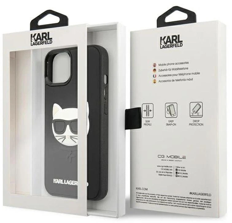 Karl Lagerfeld KLHCP13SCH3DBK 13 mini 5,4″ juodos spalvos kietas dėklas 3D Rubber Choupette
