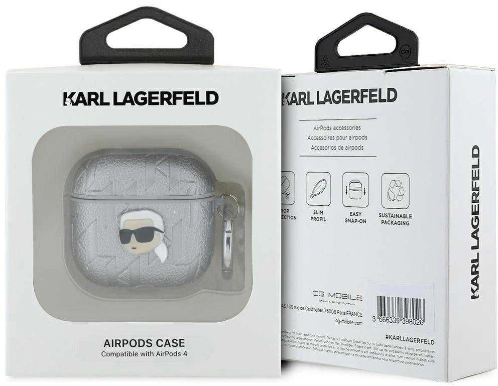 Karl Lagerfeld Monogram Karl Head Dėklas skirtas AirPods 4 sidabro spalvos