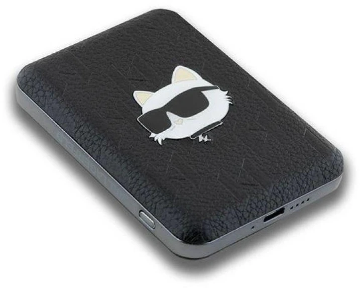 Karl Lagerfeld indukcinė išorinė baterija KLPB5FPGKSCHHK 16W 5000mAh juodos spalvos Choupette Head Pin MagSafe