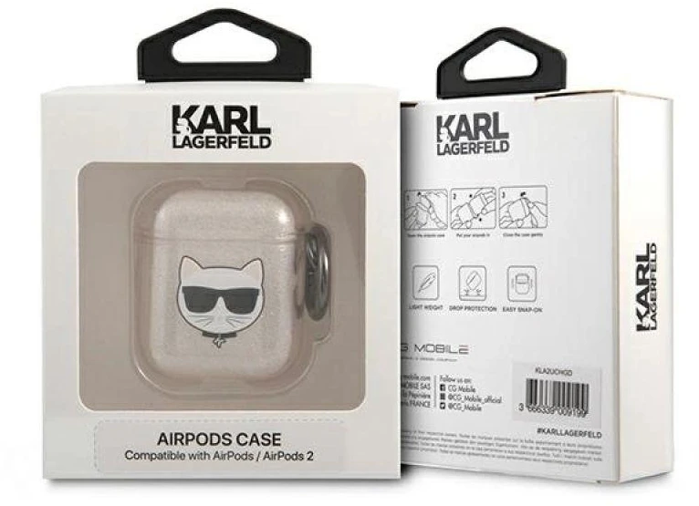 Karl Lagerfeld KLA2UCHGD AirPods dėklas aukso spalvos Glitter Choupette