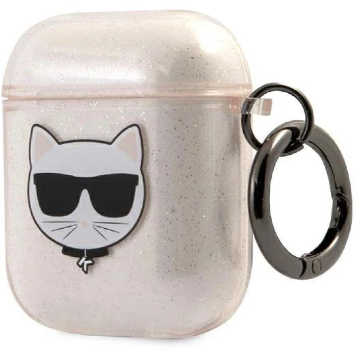 Karl Lagerfeld Blizgučių Choupette dėklas, skirtas AirPods 1 / 2 - Auksinis