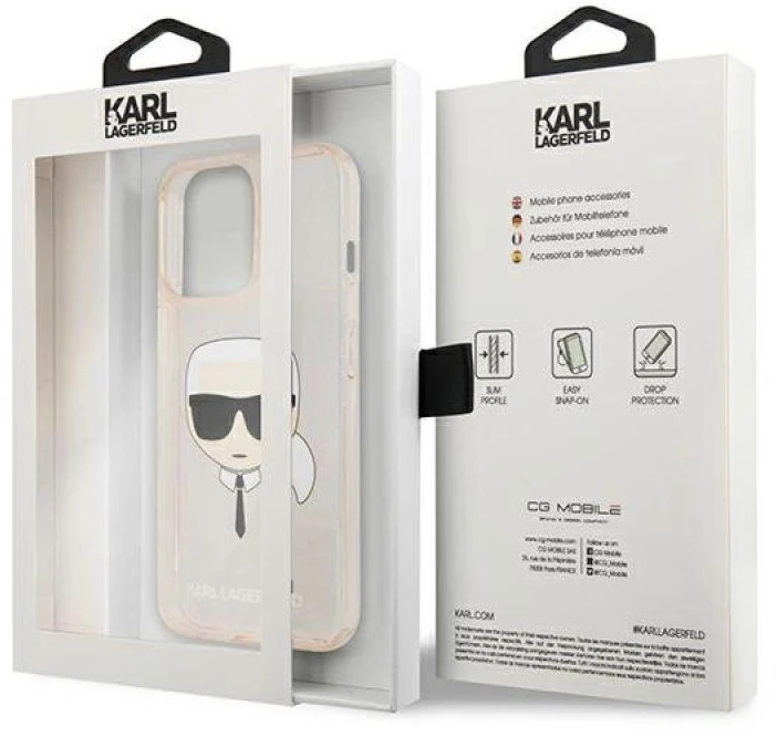Karl Lagerfeld KLHCP13LKHTUGLGO Apple iPhone 13 Pro / 13 6,1″ auksinis kietas dėklas Glitter Karl`s Head