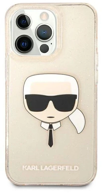 Karl Lagerfeld KLHCP13LKHTUGLGO Apple iPhone 13 Pro / 13 6,1″ auksinis kietas dėklas Glitter Karl`s Head
