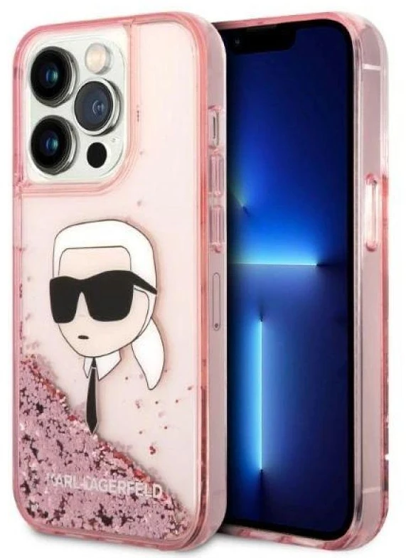 Karl Lagerfeld KLHCP14LLNKHCP iPhone 14 Pro 6,1″ rožinės spalvos kietas dėklas Glitter Karl Head