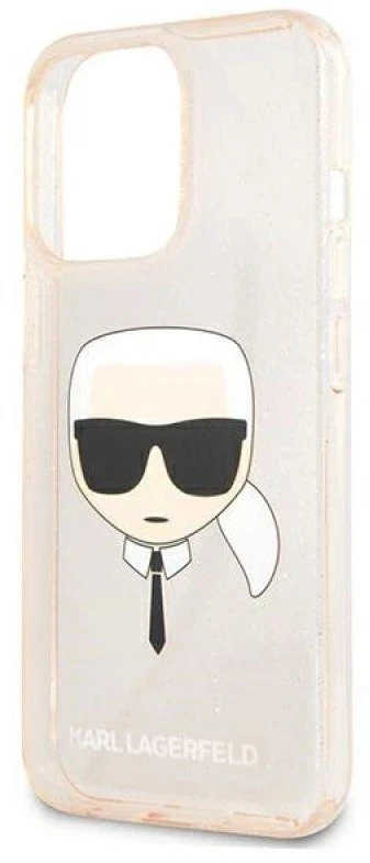 Karl Lagerfeld KLHCP13LKHTUGLGO Apple iPhone 13 Pro / 13 6,1″ auksinis kietas dėklas Glitter Karl`s Head