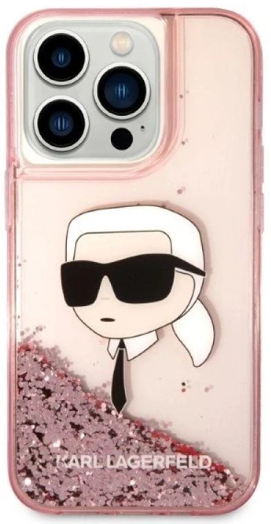 Karl Lagerfeld KLHCP14LLNKHCP iPhone 14 Pro 6,1″ rožinės spalvos kietas dėklas Glitter Karl Head