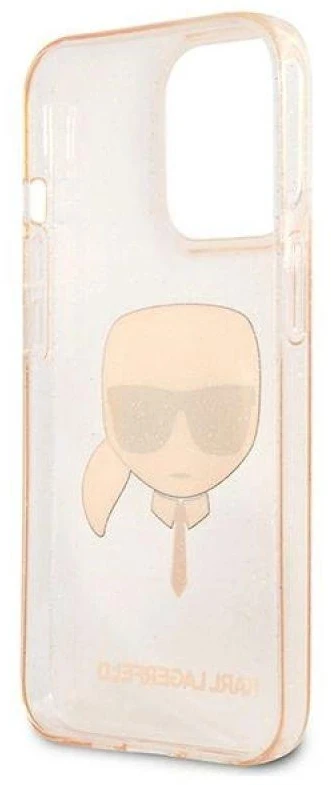 Karl Lagerfeld KLHCP13LKHTUGLGO Apple iPhone 13 Pro / 13 6,1″ auksinis kietas dėklas Glitter Karl`s Head