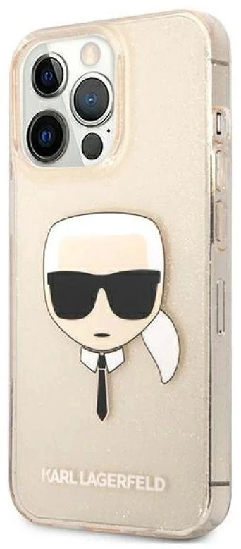 Karl Lagerfeld KLHCP13LKHTUGLGO Apple iPhone 13 Pro / 13 6,1″ auksinis kietas dėklas Glitter Karl`s Head