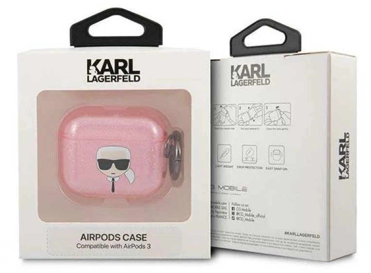 Karl Lagerfeld KLA3UKHGP AirPods 3 dėklas rožinės spalvos Glitter Karl`s Head