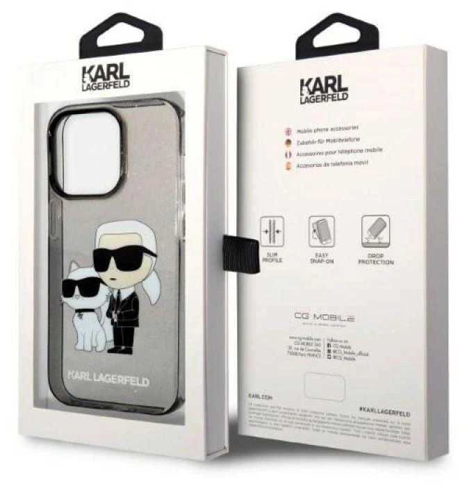 Apple iPhone 14 Pro Karl Lagerfeld dėklas IML GLIT NFT Karl&Choupette (KLHCP14LHNKCTGK) juodos spalvos