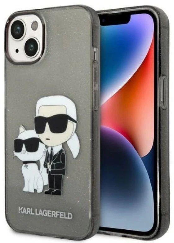 Karl Lagerfeld KLHCP14MHNKCTGK iPhone 14 Plus 6,7 colių juodas / Judas kietas dėklas IML GLIT NFT Karl&Choupette