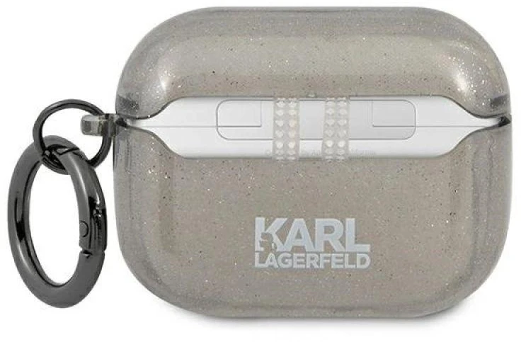 Karl Lagerfeld Blizgučių Karlo galvos dėklas AirPods Pro - Juodas