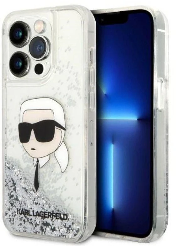 Karl Lagerfeld KLHCP14XLNKHCH Apple iPhone 14 Pro Max 6,7″ sidabrinis kietas dėklas Glitter Karl Head