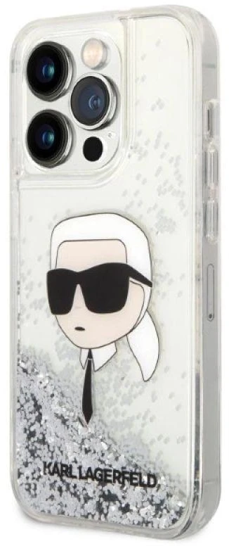 Karl Lagerfeld KLHCP14XLNKHCH Apple iPhone 14 Pro Max 6,7″ sidabrinis kietas dėklas Glitter Karl Head
