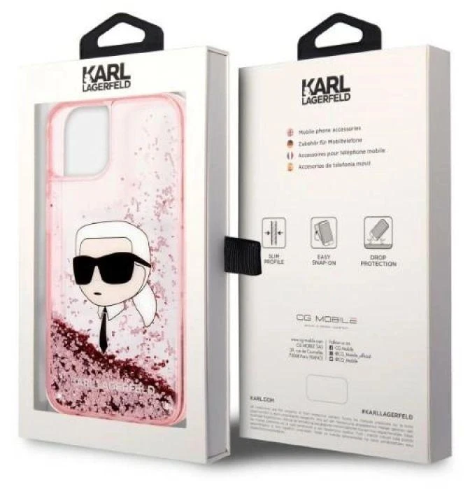 Karl Lagerfeld dėklas, skirtas iPhone 14 Plus 6,7 KLHCP14MLNKHCP rožinė kietas dėklas , skirtas Glitter Karl Head