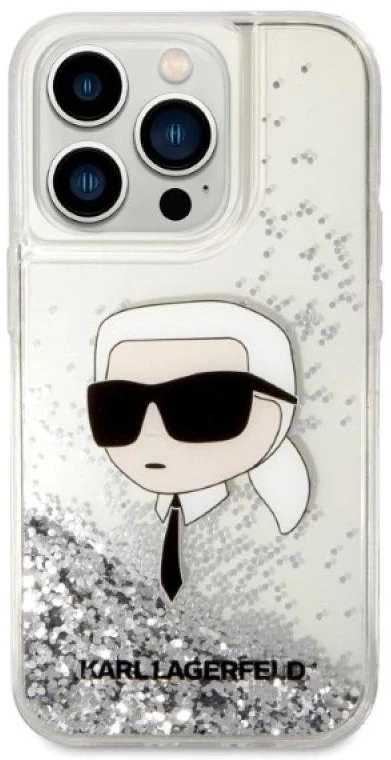Karl Lagerfeld KLHCP14XLNKHCH Apple iPhone 14 Pro Max 6,7″ sidabrinis kietas dėklas Glitter Karl Head