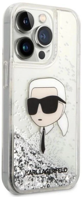Karl Lagerfeld KLHCP14XLNKHCH Apple iPhone 14 Pro Max 6,7″ sidabrinis kietas dėklas Glitter Karl Head