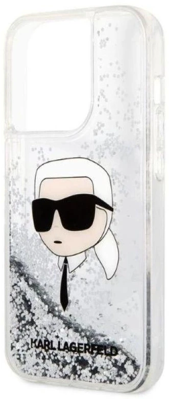 Karl Lagerfeld KLHCP14XLNKHCH Apple iPhone 14 Pro Max 6,7″ sidabrinis kietas dėklas Glitter Karl Head