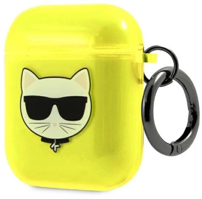 Karl Lagerfeld Choupette Head Glitter - dėklas skirtas Airpods (fluo yellow)