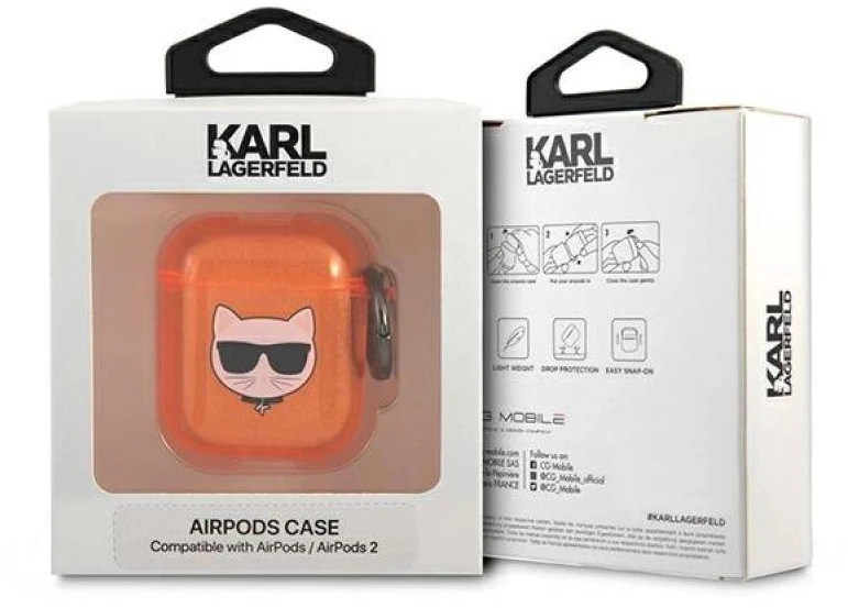 Karl Lagerfeld Choupette dėklas skirtas AirPods 1/2 - oranžinis